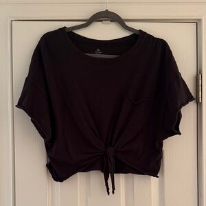 Aerie Black Tie-Front Crop Top